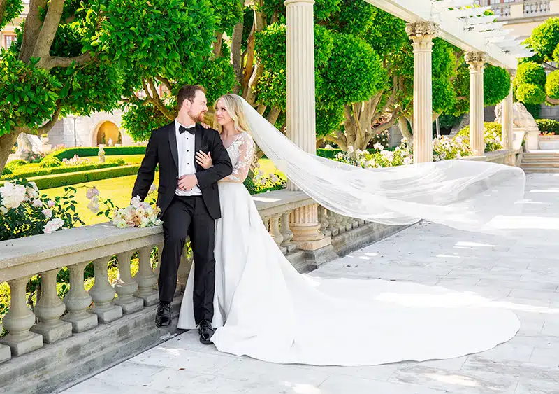 Polished Los Angeles wedding photography in bright gardens.