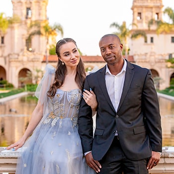 Balboa Park wedding photography: Couple at Lily Pond in San Diego.