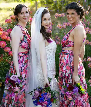 Colorful bridal party portrait with normal natural lighting - Before