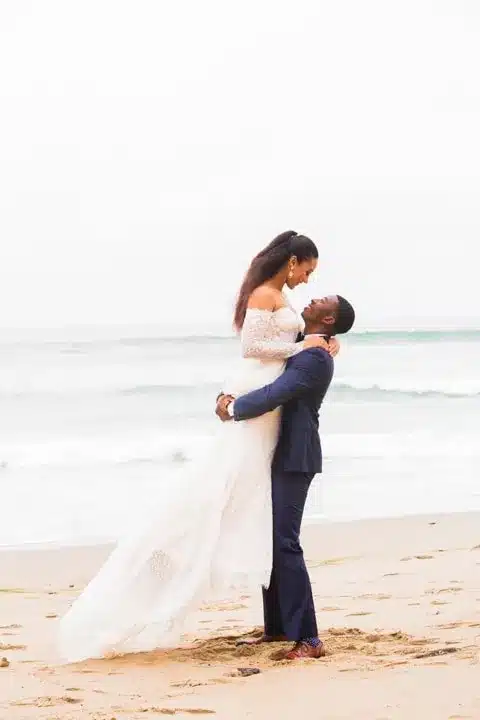 Romantic beach wedding portrait of bride and groom-2