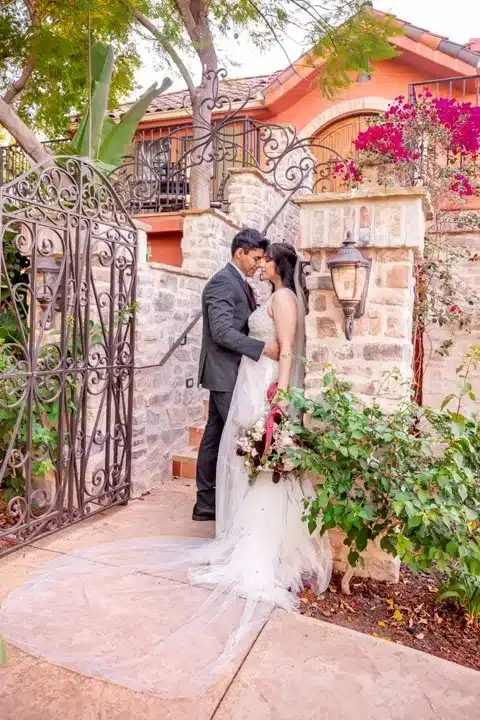 A couple in a romantic pose for photoshoot