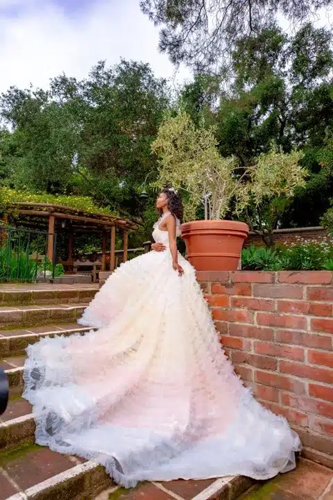 bride wear multicolor gown