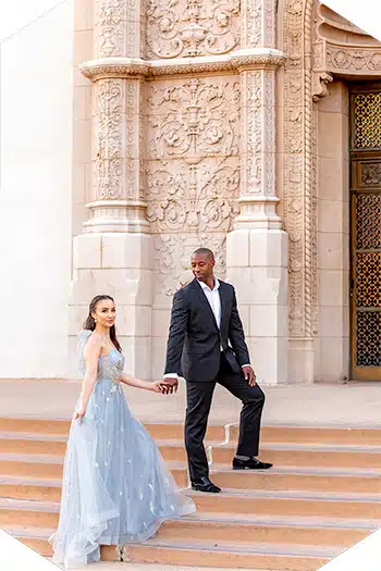 Pasadena wedding photography: Couple at City Hall entrance.