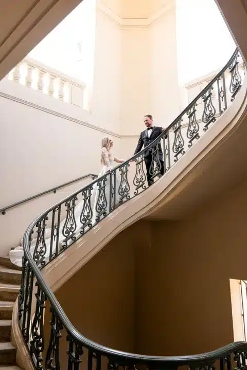 indoor photoshoot of bride and groom
