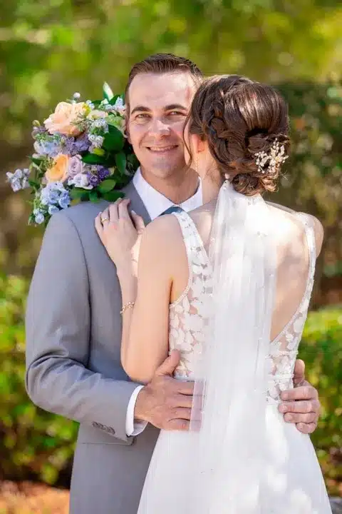 Romantic Bride and groom first kiss- 3