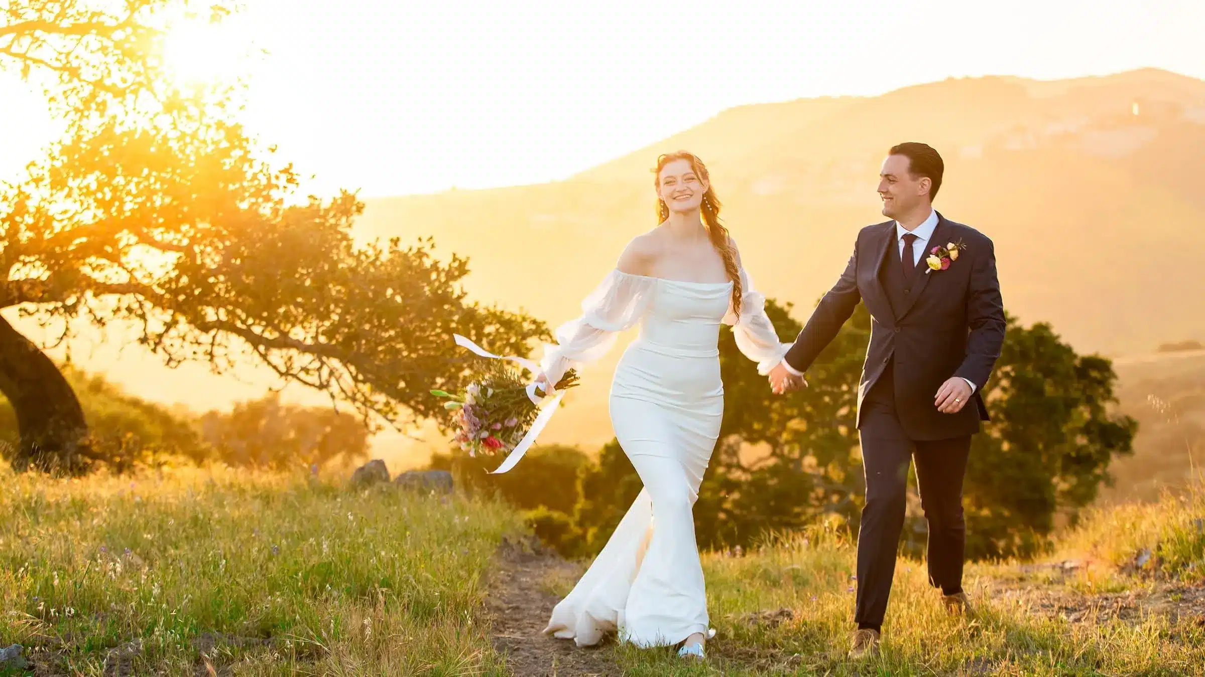 Anna and Ethan Dynamic outdoor wedding portrait with expert sun backlighting - 2